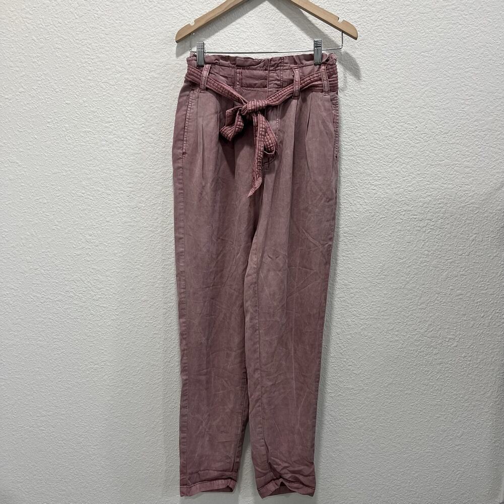 AE American Eagle Rosebud Trousers High Waisted Pink Pull-on Cotton Tie Waist 0